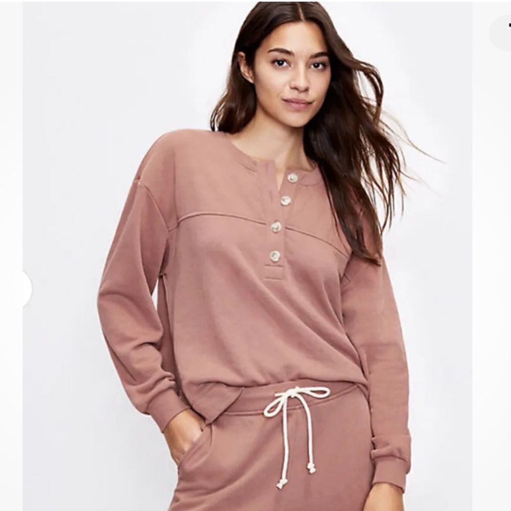 Lou & Gray x LOFT S Light Brown Cotton Blend Terrycloth Interior Pullover